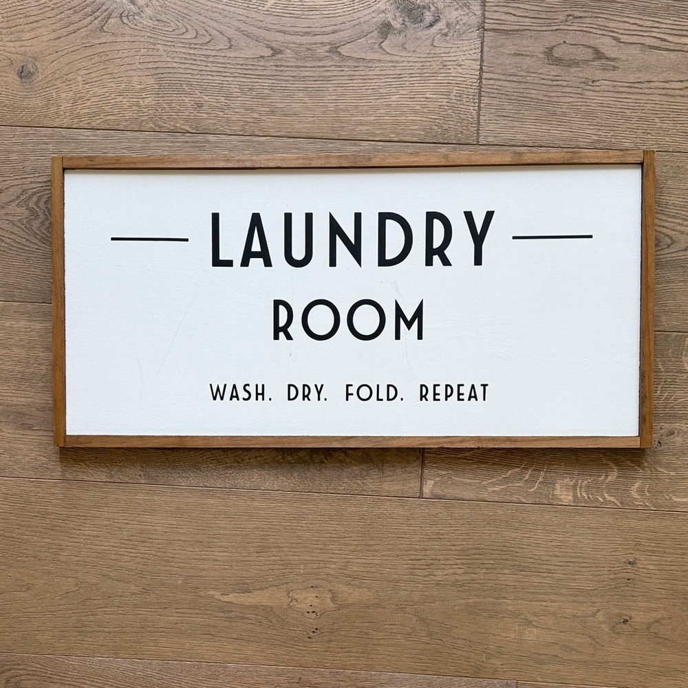 Laundry Room Sign - White and Natural Wood 25inx12in